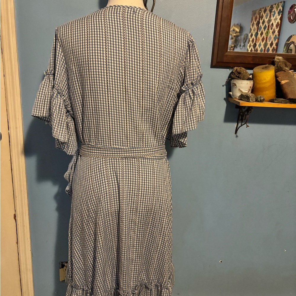 Max Studio, Blue, Ruffle, Wrap Dress - Picture 7 of 9